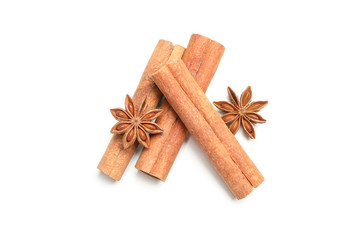 Cinnamon sticks and fragrant anise isolated on white background