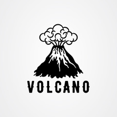 Volcanic eruption with lava and smoke vector illustration in black and white color.