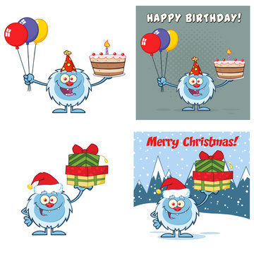 Cute Yeti Cartoon Mascot Character Set 12. Vector Collection Isolated On White Background