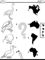 match animals and continents game coloring book