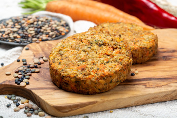 Tasty vegetarian lentils burgers, healthy food