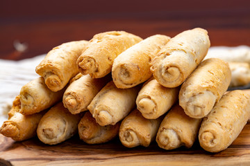 Small italian bread rolls crostini made from wheat dough with sesame