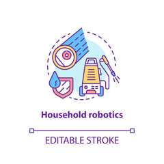 Household robotics concept icon. Domestic robot idea thin line illustration. Modern futuristic technologies. Automated cleaning machines. Vector isolated outline drawing. Editable stroke..