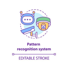 Pattern recognition system concept icon. Robotic surveillance idea thin line illustration. Innovative cctv cameras. Special futuristic electronics. Isolated outline drawing. Editable stroke.. ..