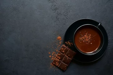 Poster Homemade hot chocolate with winter spices. Top view with copy space. © lilechka75