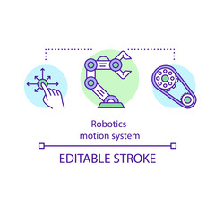 Robotics motion system concept icon. Dynamic robotic system. Multi degree of freedom machine. Operating robot manipulator idea thin line illustration. Vector isolated outline drawing. Editable stroke