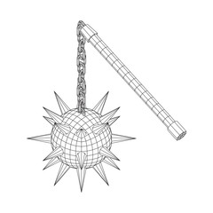 Medieval chained mace ball. Wireframe low poly mesh vector illustration.