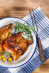 Chicken quarters baked.