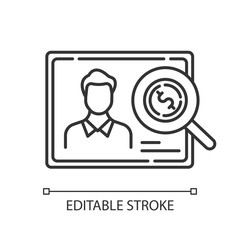 Verifying creditworthiness linear icon. Examining personal credit history. Investment, budget graph. Thin line illustration. Contour symbol. Vector isolated outline drawing. Editable stroke