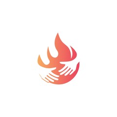 Fire protection logo design inspiration.Fire and hand vector template