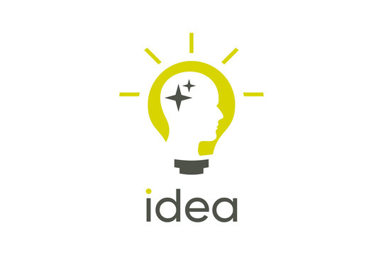 head people in light bulb concept, idea logo template, lamp icon, people icon