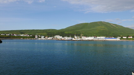 harbor and green hills