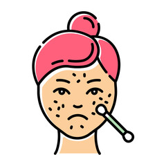 Spot treatmeant color icon. Skin care procedure. Facial beauty. Cleansing and healing effect for problematic skin. Medical product. Dermatology, cosmetics, makeup. Isolated vector illustration