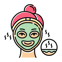 Using thermal mask color icon. Skin care procedure. Facial beauty treatment to open up pores. Face product for cleansing effect. Dermatology, cosmetics, makeup. Isolated vector illustration