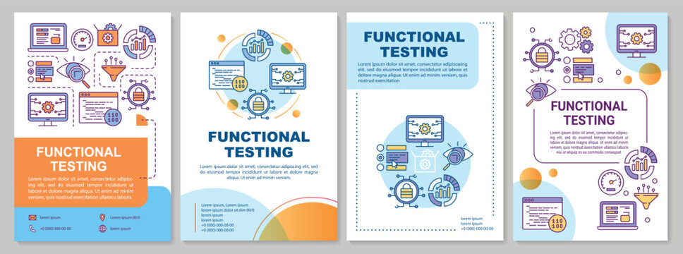 Functional testing brochure template. Software analysis. Flyer, booklet, leaflet print, cover design with linear illustrations. Vector page layouts for magazines, annual reports, advertising posters