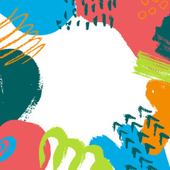 vector square texture frame of bright colored spots, dry brush strokes, dots and lines. Suitable for decoration, banners, flyers, postcards and advertising.