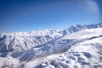 Landscape view from a mountain covered with snow