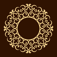 Decorative frame Elegant vector element for design in Eastern style, place for text. Floral golden border. Lace illustration for invitations and greeting cards.