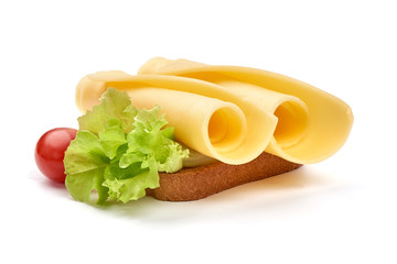 Traditional Holland cheese slices, gouda, isolated on white background