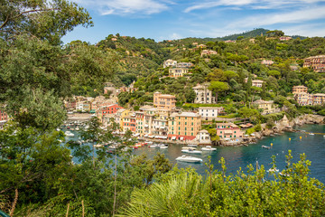 Fototapeta na wymiar View from the castle Brown on the village of Portofino, Liguria - Italy