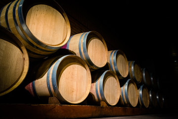 Oak barrels used to age wine or whiskey