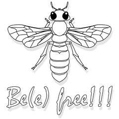 Bee monochrome illustration - vector text quotes and bee drawing. Lettering poster or t-shirt textile graphic design set.