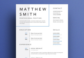 Resume Layout with Blue Frame and Vertical Timeline