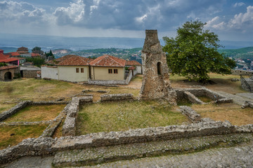 Fototapeta na wymiar Albania, Fortress in Kruje, ruins - next to it is the mausoleum of national hero Albani Skanderbeg