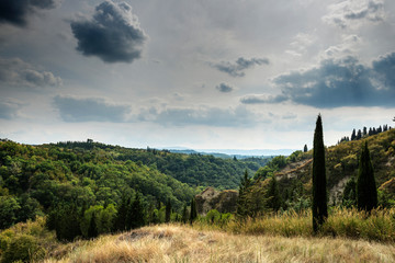 Obraz premium Landscape of the Sienese hills with gullies and cypresses