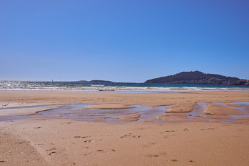 Empty beach with low tide in Playa America near Vigo, Galicia
