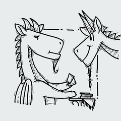 Two dragons fool around with tarot cards. Fairytale cute monster