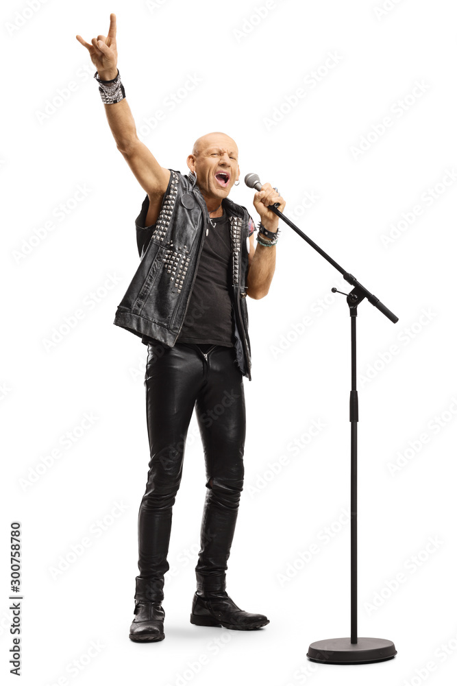 Poster Male rock star singing on a microphone