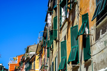 Windows with green shades