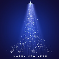 Christmas background with abstract shiny christmas tree, stars