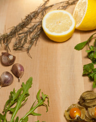 physalis, mint, lemon, arugula