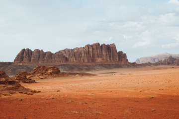 Fototapeta na wymiar Spectacularly scenic desert landscape of Wadi Rum, Jordan