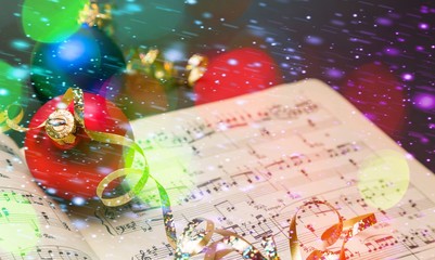 Christmas decorations on music paper note