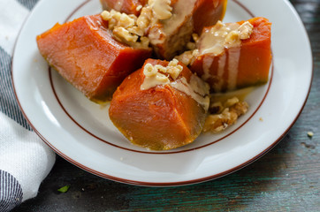 Pumpkin dessert , walnuts and tahini