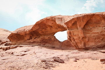 Fototapeta na wymiar Walking and hiking tours in the Wadi Rum desert, Jordan