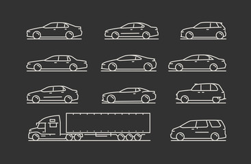 Transportation icon set. Car, truck symbol. Vector illustration