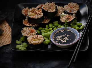 Korean kimchi and brown rice vegan kimbap