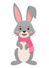 Vector illustration of cute cartoon rabbit wearing winter outfits on a white background. 