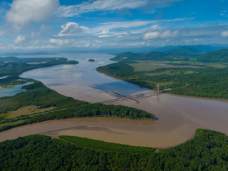 Beautiful aerial view of the Tempisque river and the Amistad bridge in Costa Rica
