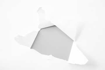 white torn paper on gray background. collection paper rip
