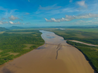 Beautiful aerial view of the Tempisque river and the Amistad bridge in Costa Rica