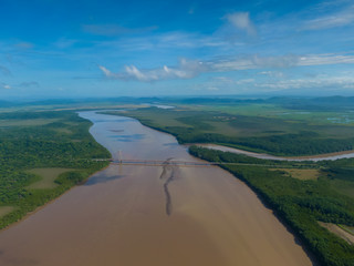Beautiful aerial view of the Tempisque river and the Amistad bridge in Costa Rica