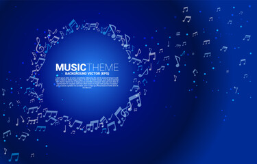 Blue Vector template banner and poster music melody note dancing flow . Concept background for song and concert theme. © Panithan