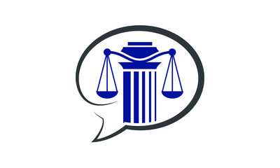 Legal Guidance Logo Featuring Scales of Justice and a Column in a Chat Bubble