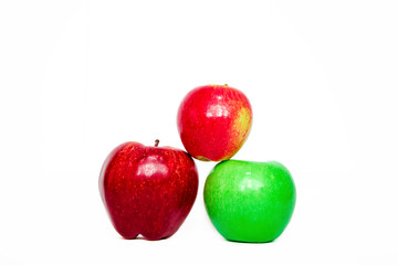 Solidarity between apples, three apples isolated on white background