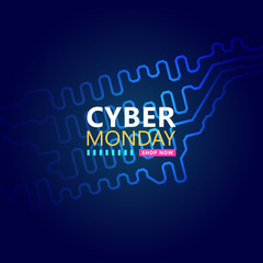 Cyber monday sale with circuit board background. Modern design.Vector illustration